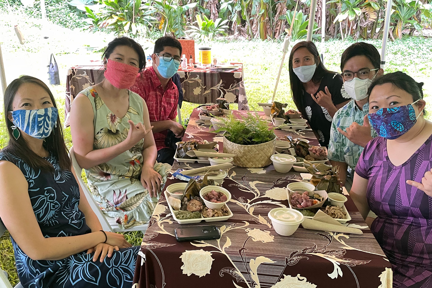 Hard work pays off! Getting ready to chow down at the PAʻI Foundation’s luau after volunteering to set up the event.